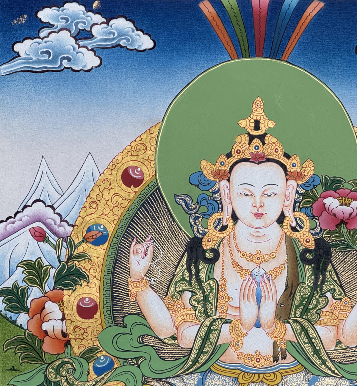 Chenrezig Avalokiteshvara Thangka | Hand Painted Tibetan Buddhist Compassion Art