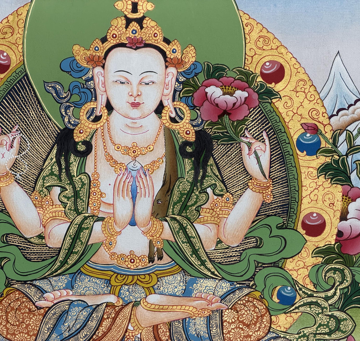 Chenrezig Avalokiteshvara Thangka | Hand Painted Tibetan Buddhist Compassion Art