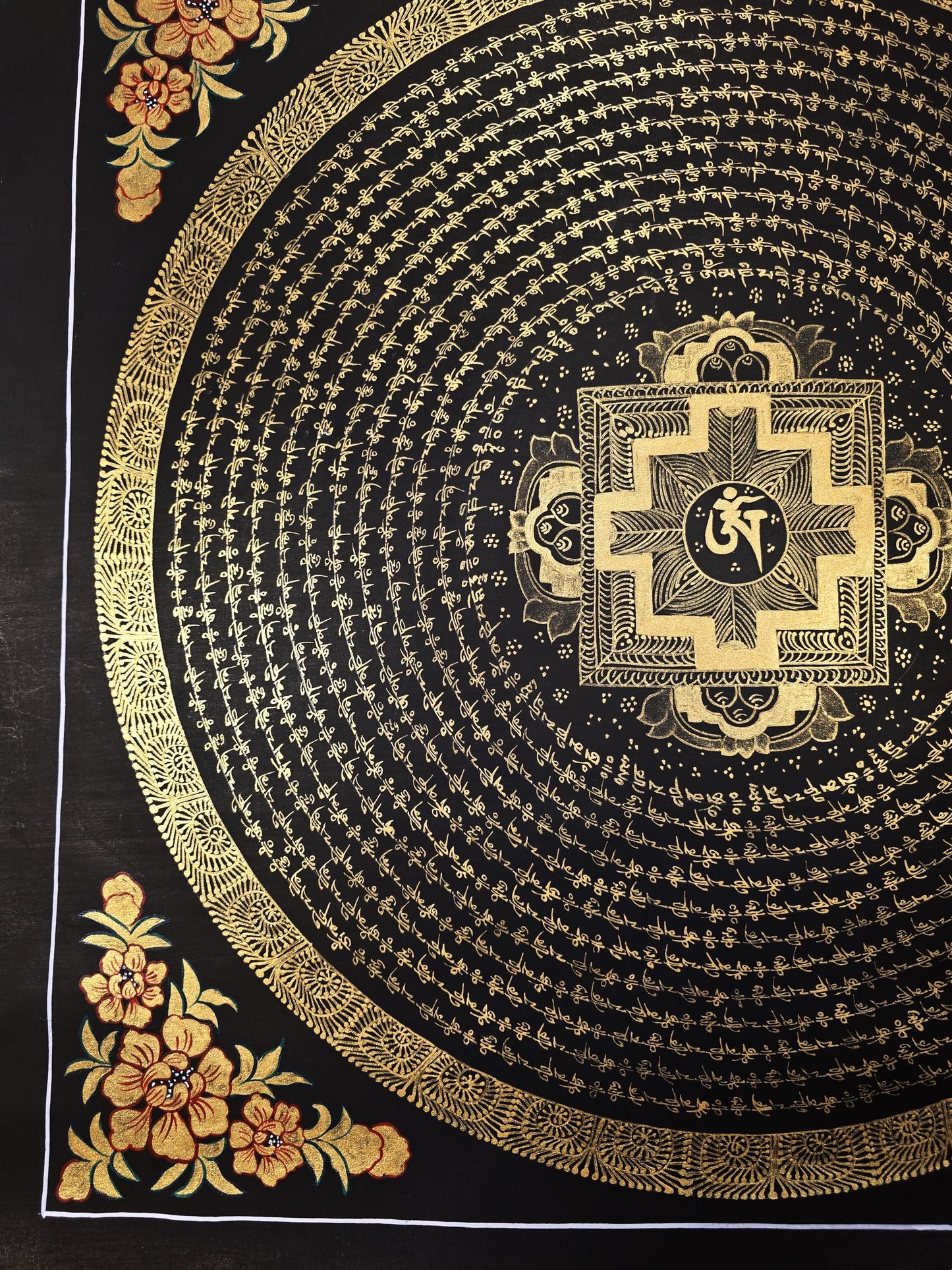 Hand-painted Tibetan Thangka Art – Om Mantra Mandala Set (2 Paintings)