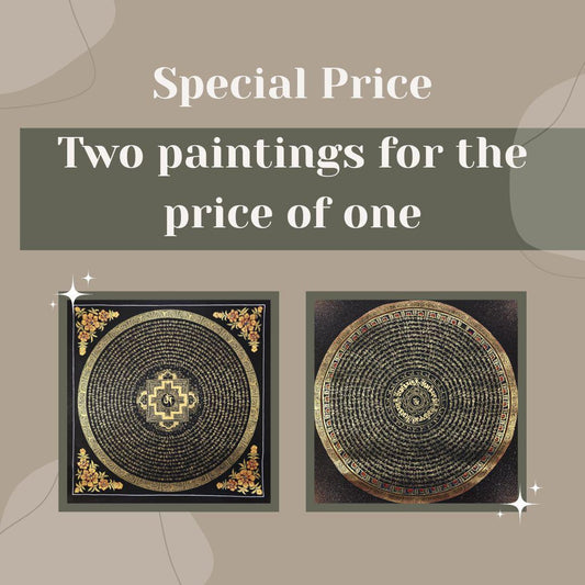 Hand-painted Tibetan Thangka Art – Om Mantra Mandala Set (2 Paintings)