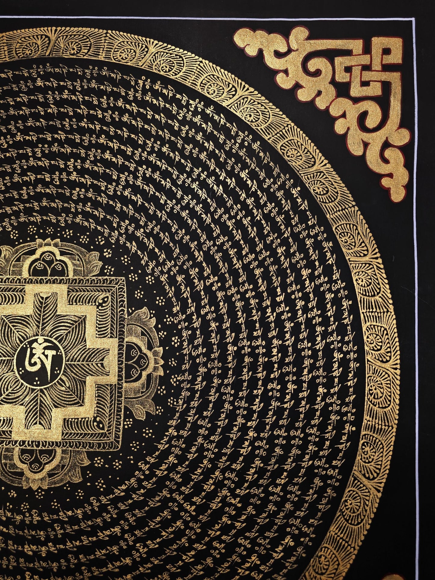Hand-Painted Om Mantra Mandala Thangka Set, Tibetan Buddhist Wall Art (2 Paintings)
