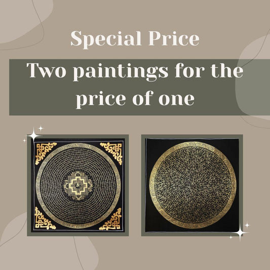 Hand-Painted Om Mantra Mandala Thangka Set, Tibetan Buddhist Wall Art (2 Paintings)