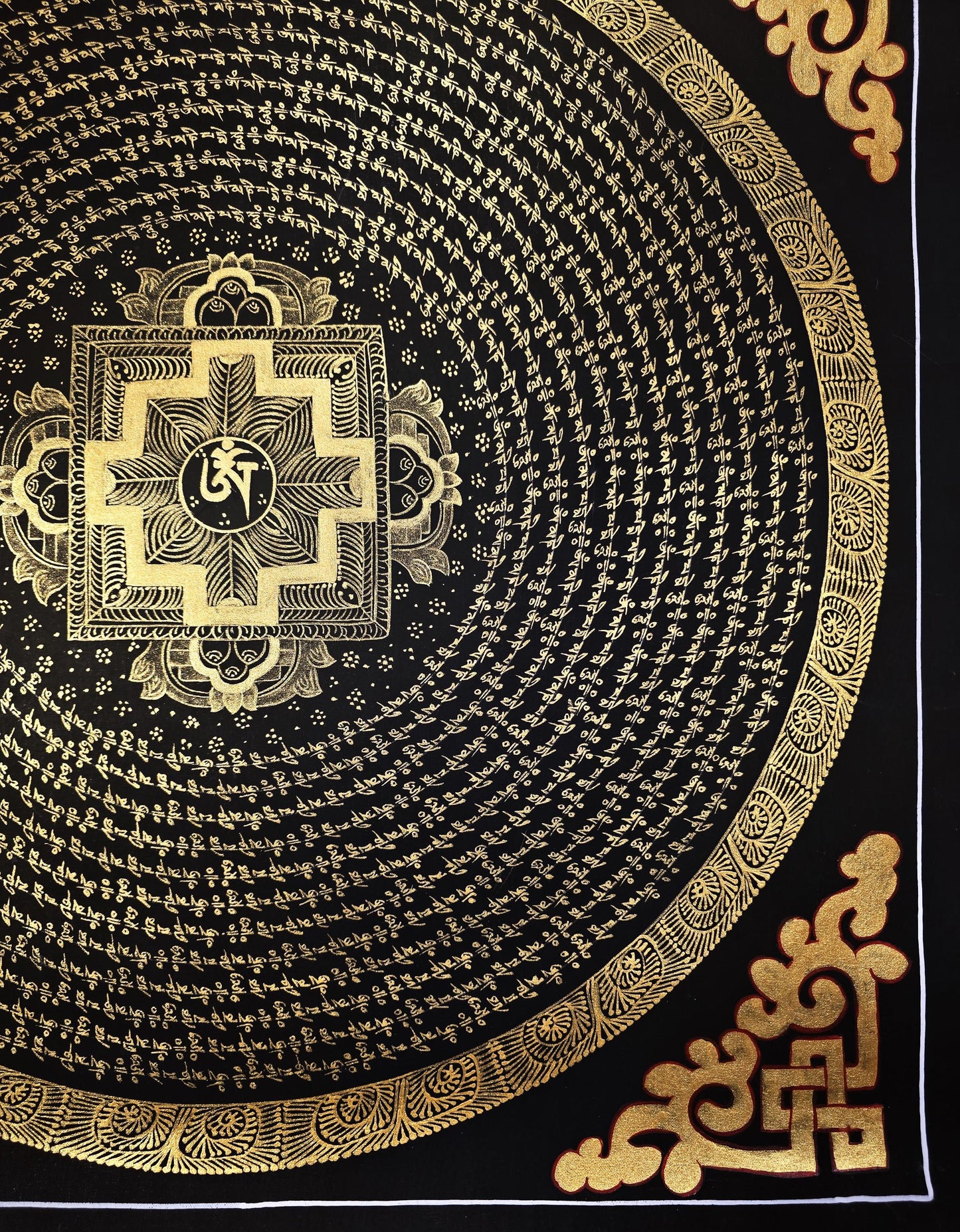 Hand-Painted Om Mantra Mandala Thangka Set, Tibetan Buddhist Wall Art (2 Paintings)
