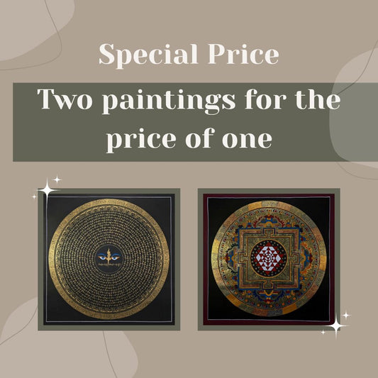 Hand-Painted Om Mantra Mandala Thangka Set – Tibetan Buddhist Wall Art (Set of 2 Paintings)