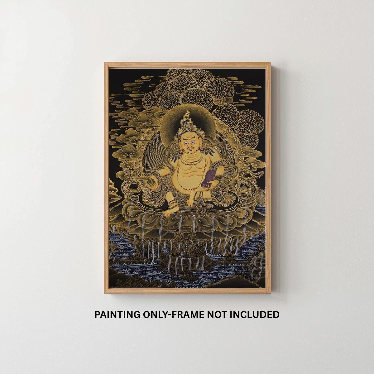 Hand Painted Yellow Jambhala Thangka, Tibetan Wealth Deity Buddhist Art, 24k Gold