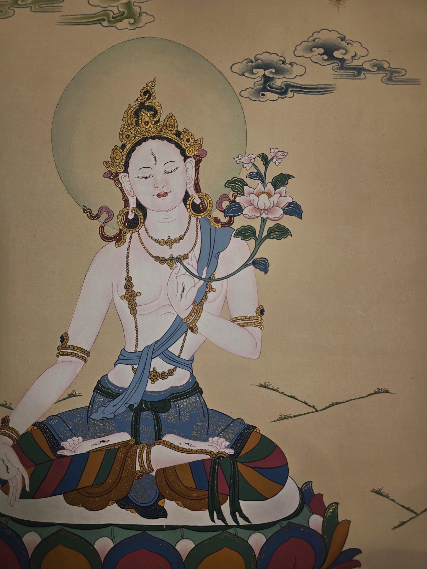 White Tara Thangka Painting | Hand Painted Tibetan Buddhist Art, Karma Gadri Style