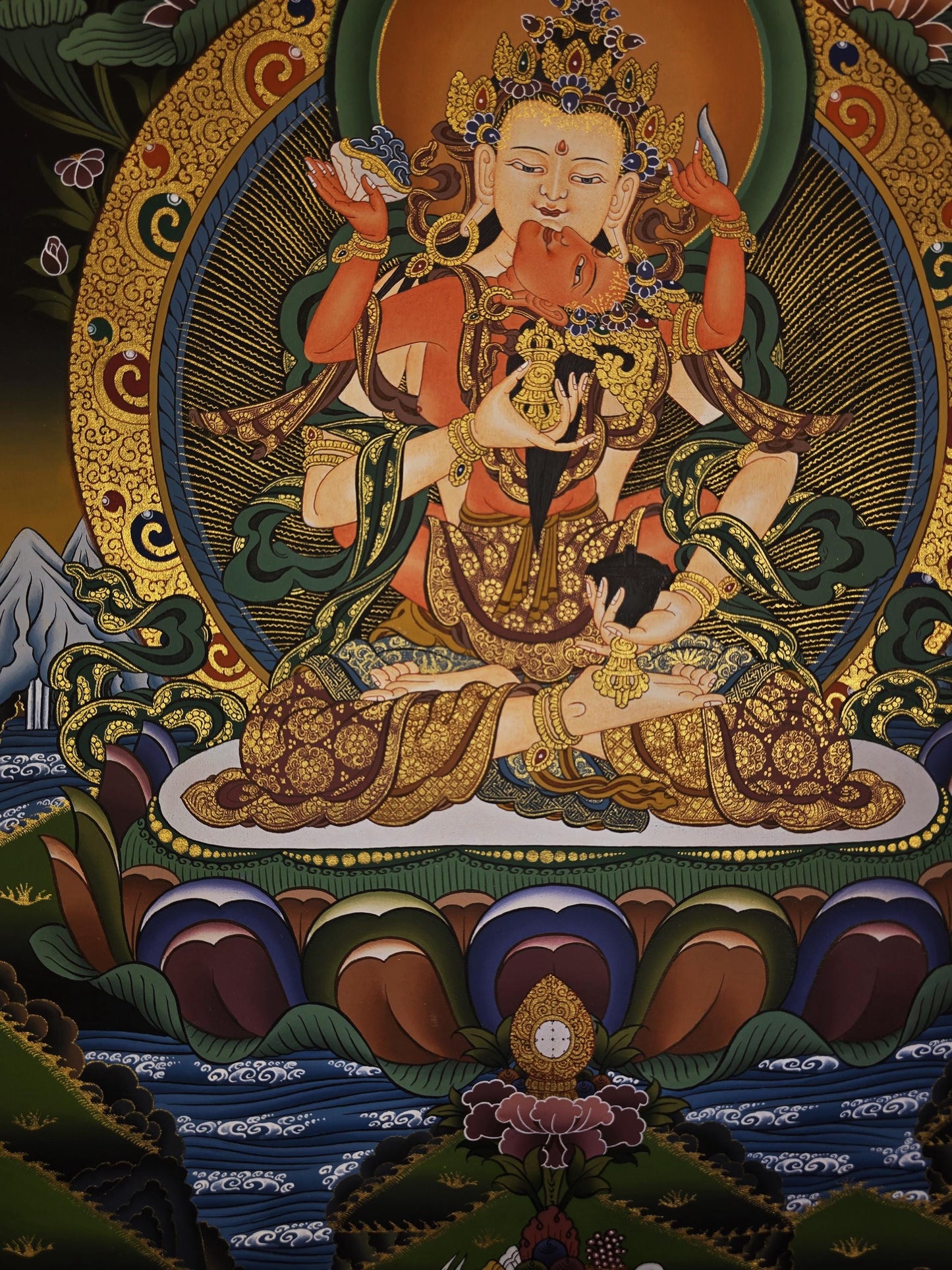 Hand-Painted Vajrasattva Thangka - Tibetan Buddhist Purification Deity  - Traditional Tantric Art- 24 K Gold Art