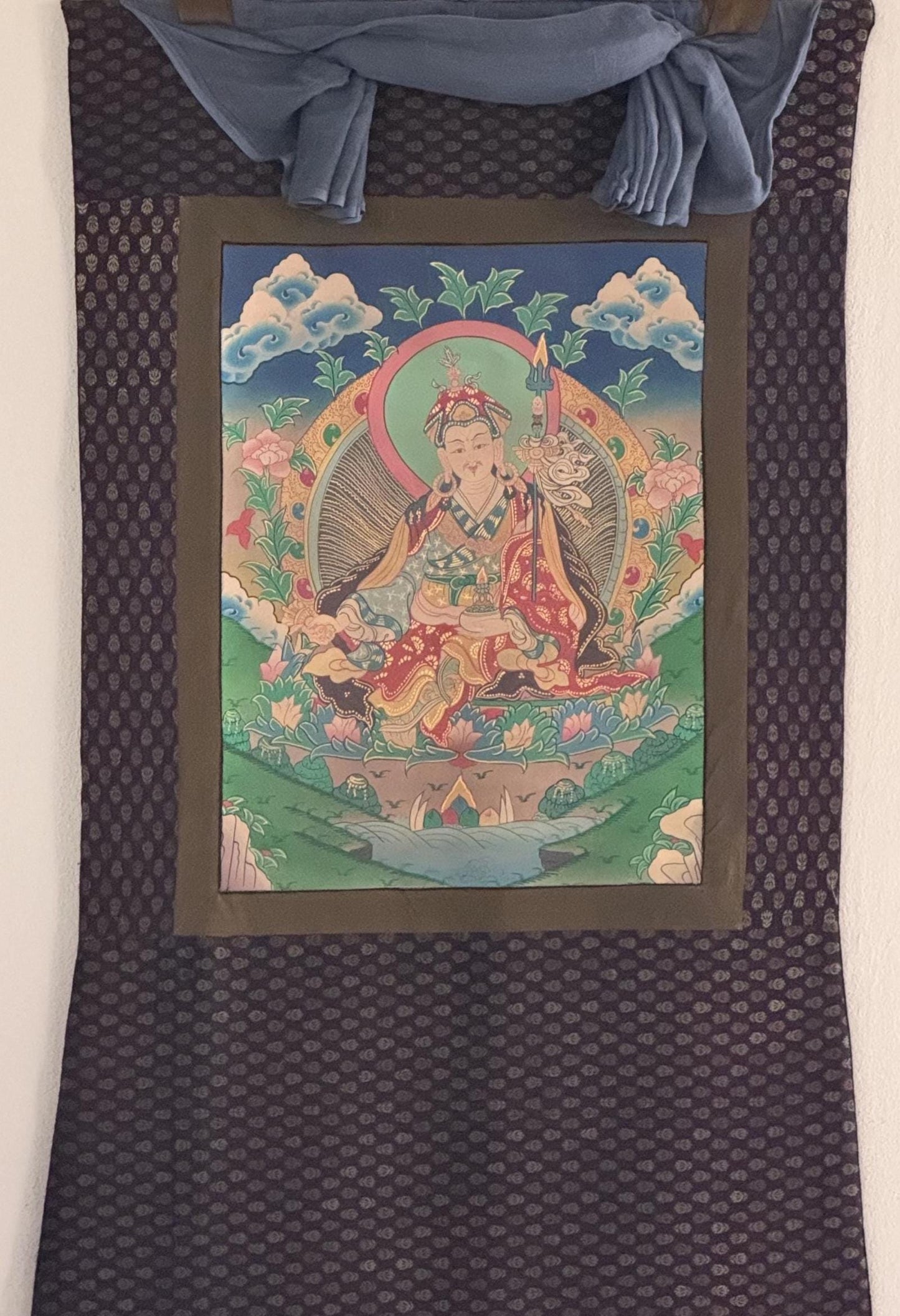 Guru Rinpoche Thangka | Padmasambhava Tibetan Art with Cotton Brocade