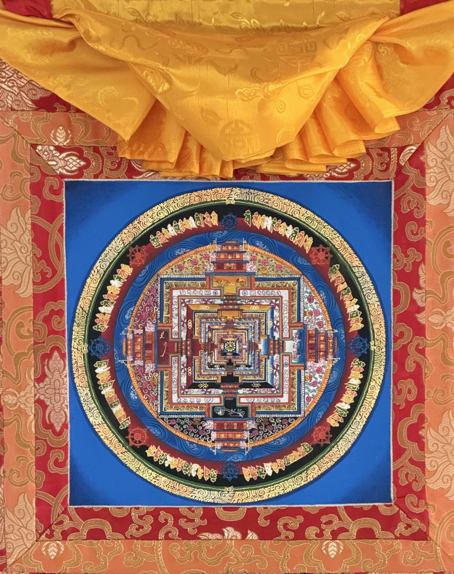Hand-Painted Kalachakra Mandala Art | Tibetan Thanka, Silk Brocaded