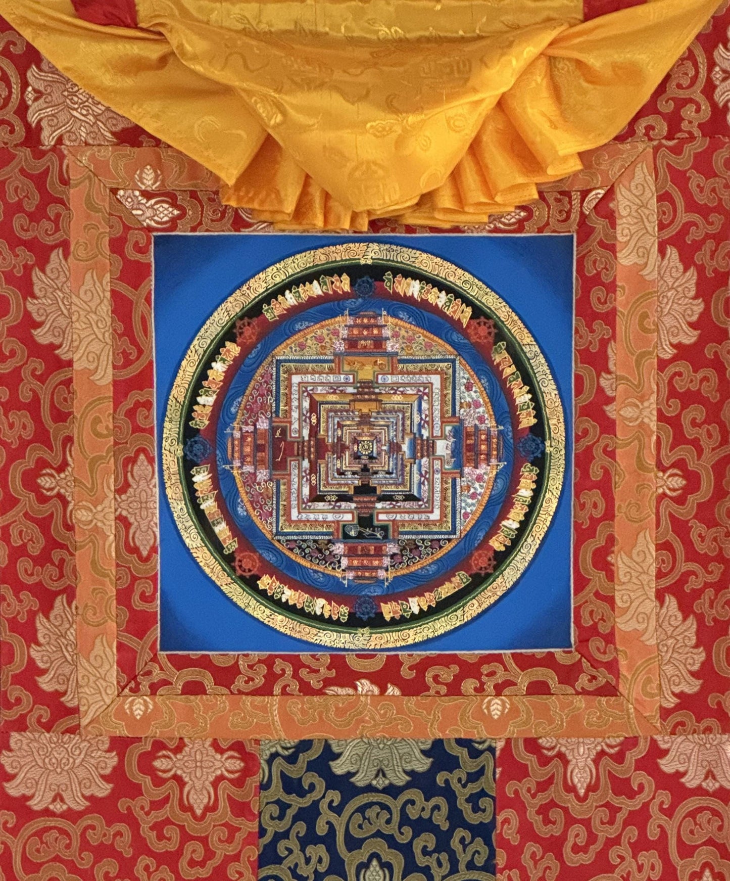 Hand-Painted Kalachakra Mandala Art | Tibetan Thanka, Silk Brocaded