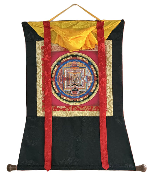 Hand-Painted Kalachakra Mandala Thangka | Wheel of Time Tibetan  Mandala Art with Silk Brocade