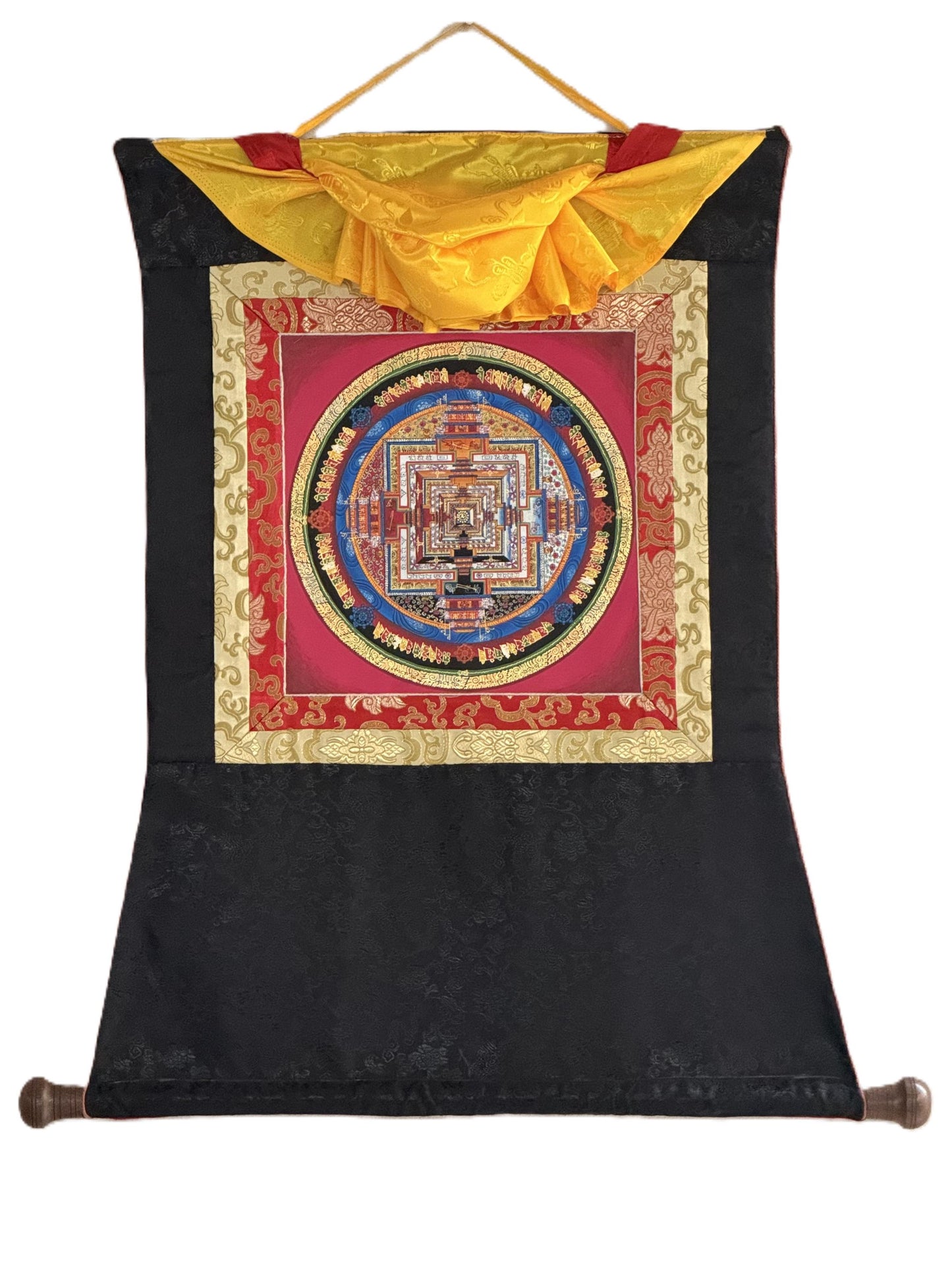 Hand-Painted Kalachakra Mandala Thangka | Wheel of Time Tibetan  Mandala Art with Silk Brocade