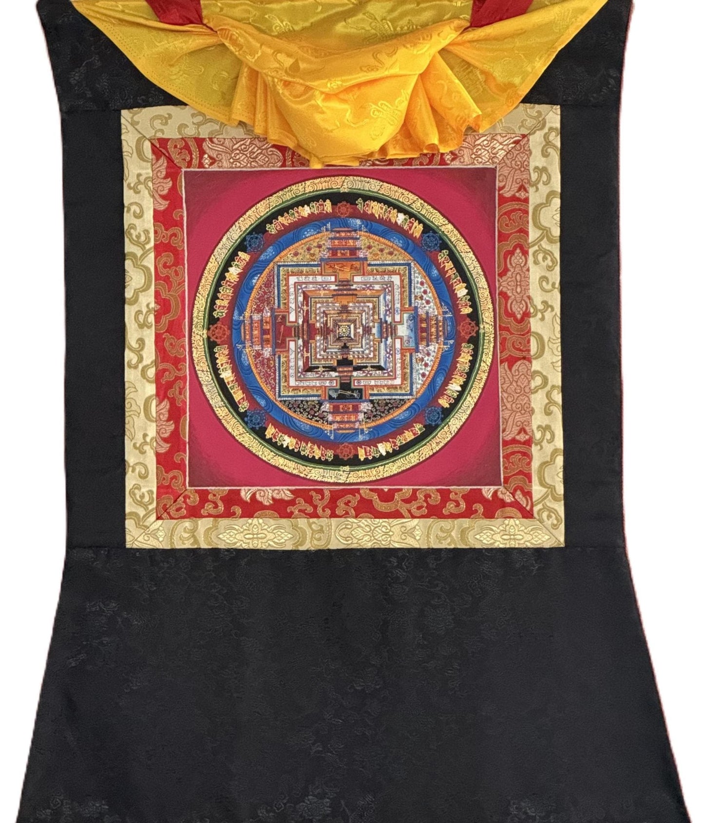 Hand-Painted Kalachakra Mandala Thangka | Wheel of Time Tibetan  Mandala Art with Silk Brocade