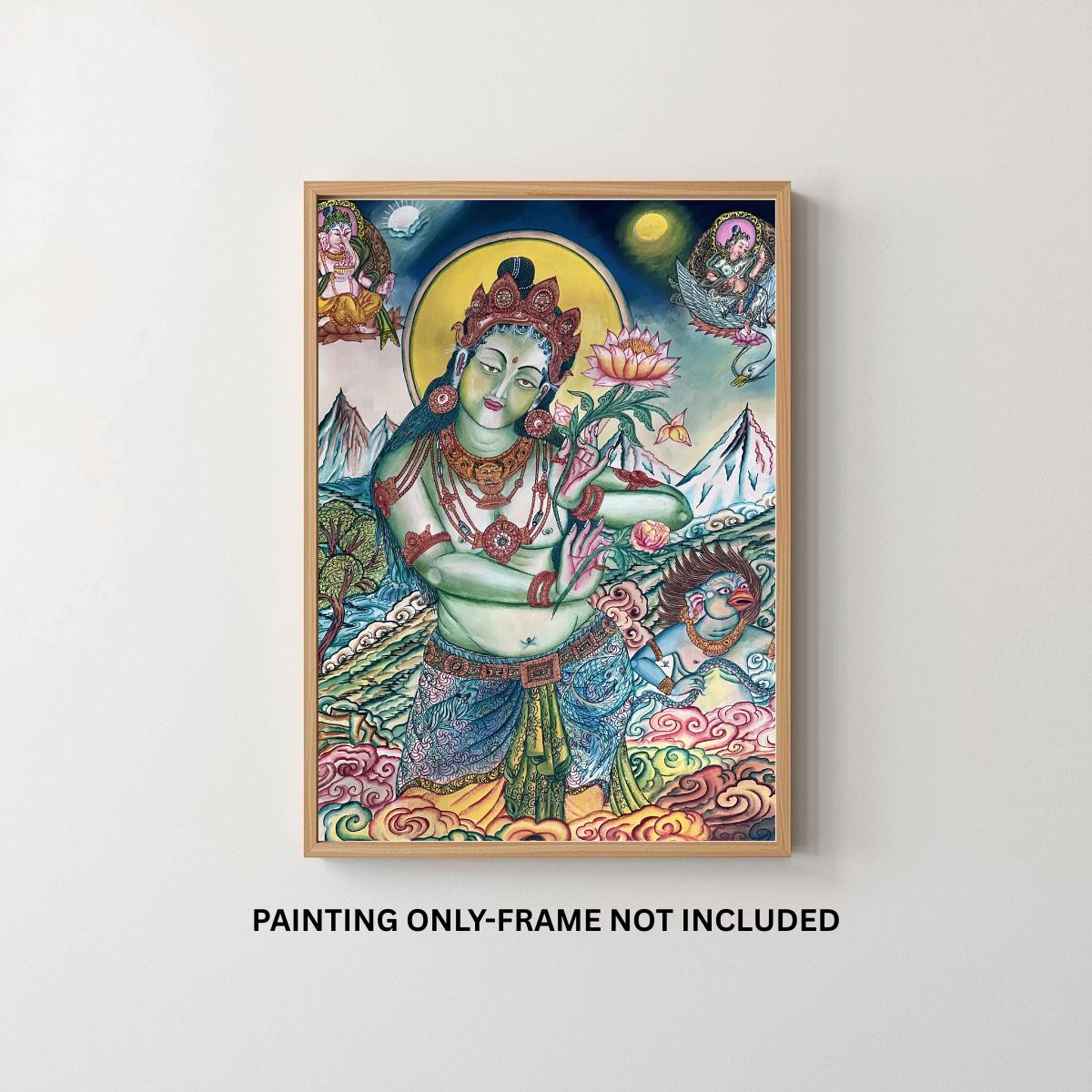 Green Tara • Traditional Newari Paubha Style Thangka Painting • Smoky Matte Finish • Hand-Painted Himalayan Art