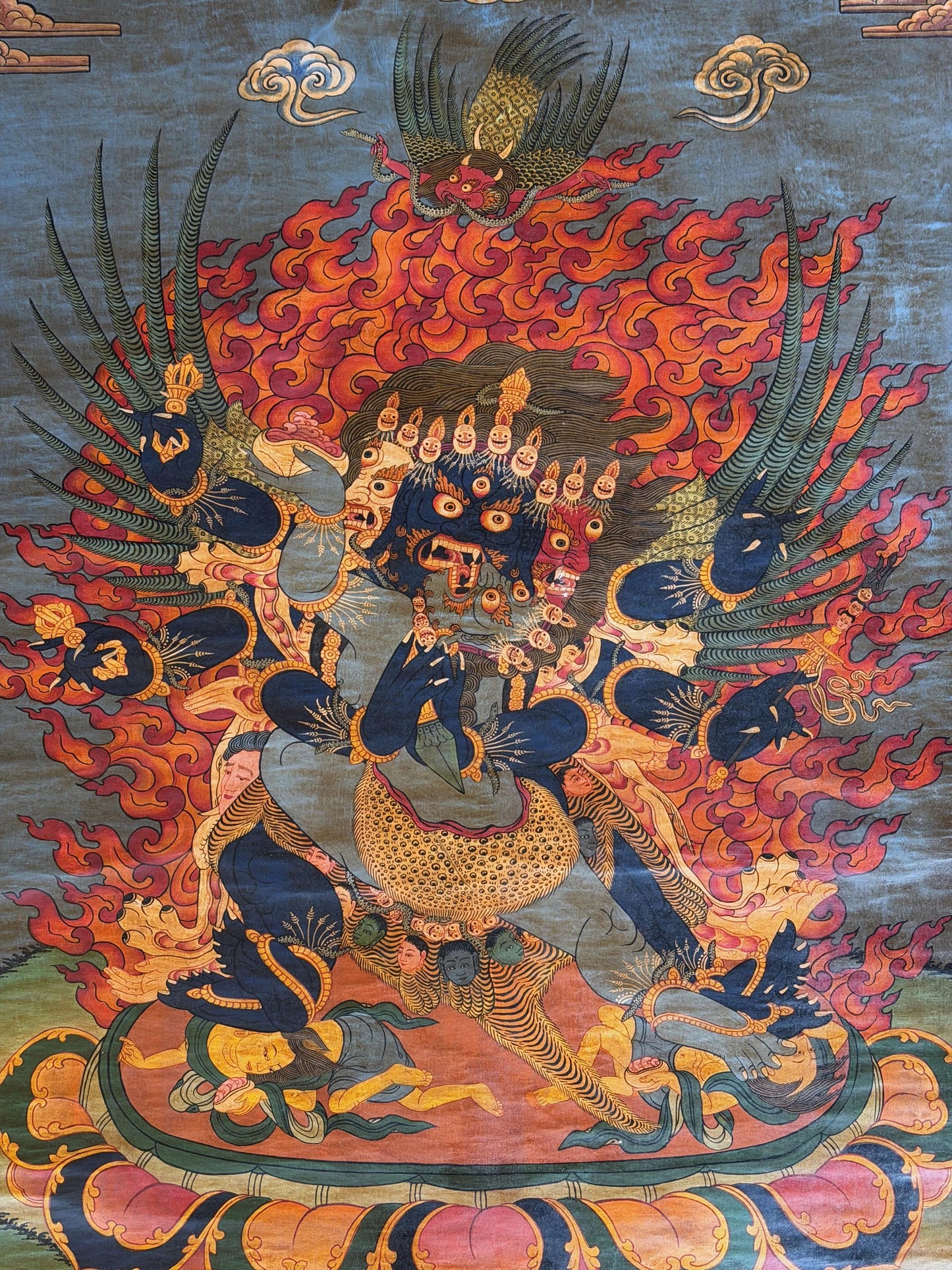 Hand-Painted Large Vajrakilaya Thangka - Wrathful Tibetan Deity -  Oil Varnished Art