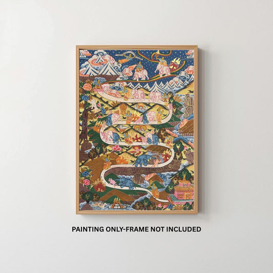 Hand Painted Tibetan Thangka – Samatha Meditation Way to Heaven / Nirvana – Buddhist Mind Training Art