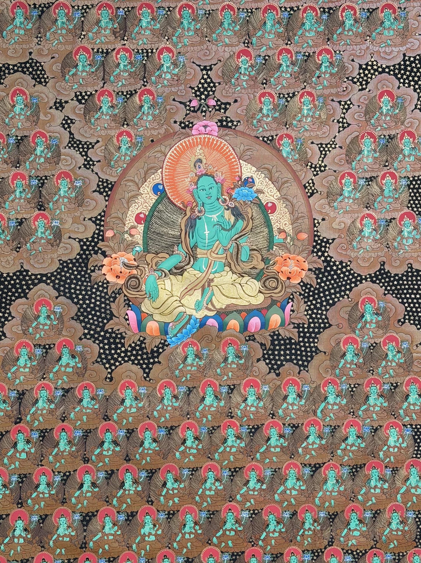 108 Tara Thangka, Green Tara Tibetan Buddhist Masterpiece, Hand-Painted Art, Sacred Altar Wall Decor
