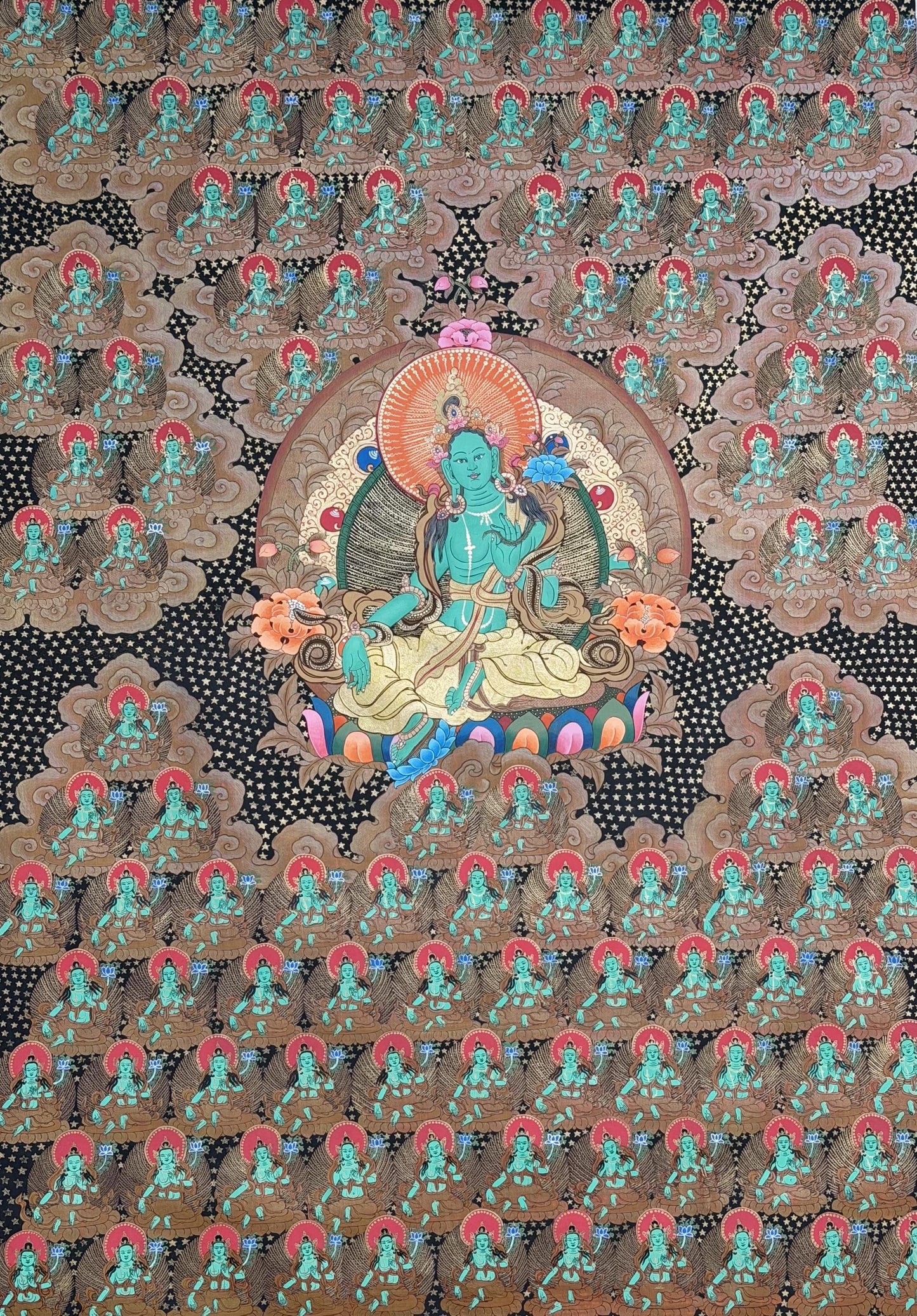 108 Tara Thangka, Green Tara Tibetan Buddhist Masterpiece, Hand-Painted Art, Sacred Altar Wall Decor