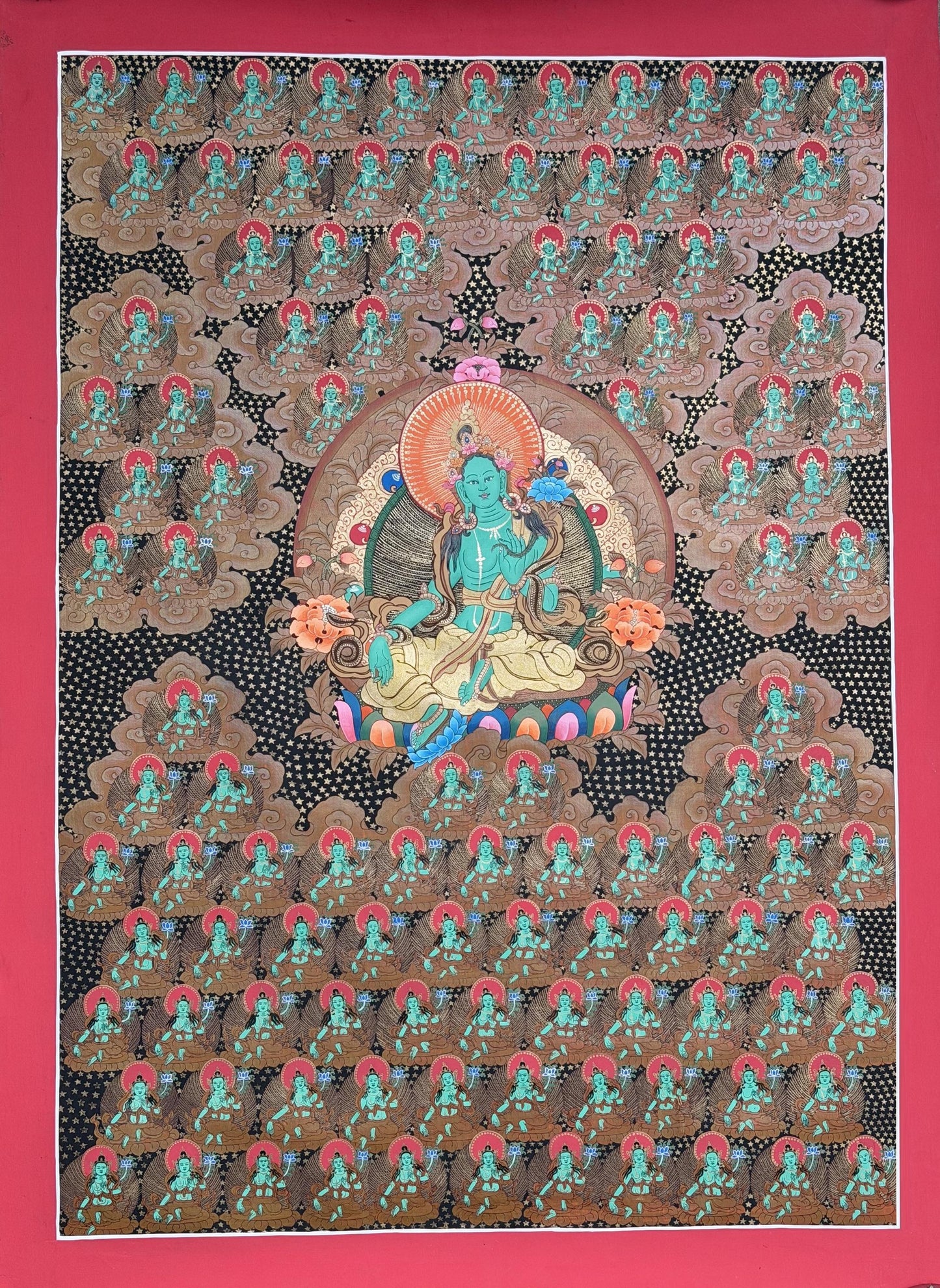 108 Tara Thangka, Green Tara Tibetan Buddhist Masterpiece, Hand-Painted Art, Sacred Altar Wall Decor