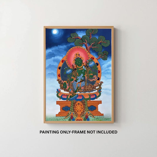 Green Tara Thangka Painting - Hand-Painted Tibetan Wall Art (20" x 30")