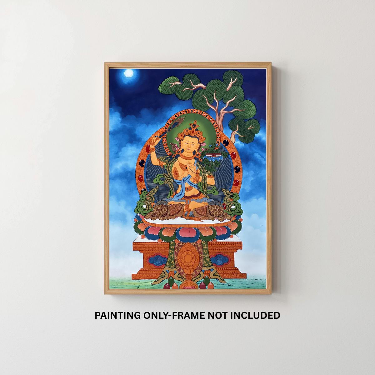 Hand-Painted Manjushri Thangka • Jampelyang Bodhisattva of Wisdom • Tibetan Buddhist Art • Silk Brocade Frame Option