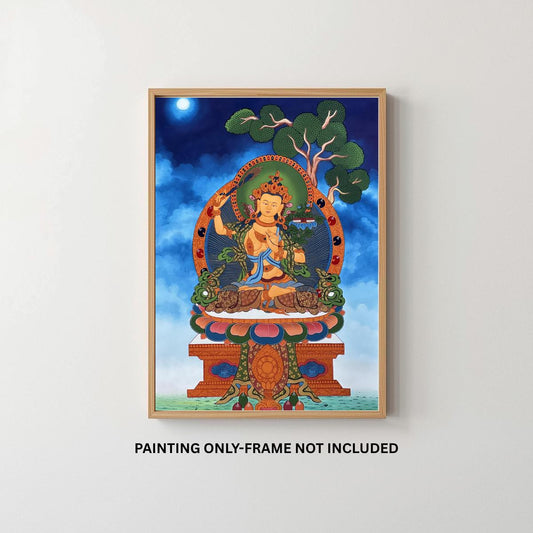 Hand-Painted Manjushri Thangka • Jampelyang Bodhisattva of Wisdom • Tibetan Buddhist Art • Silk Brocade Frame Option