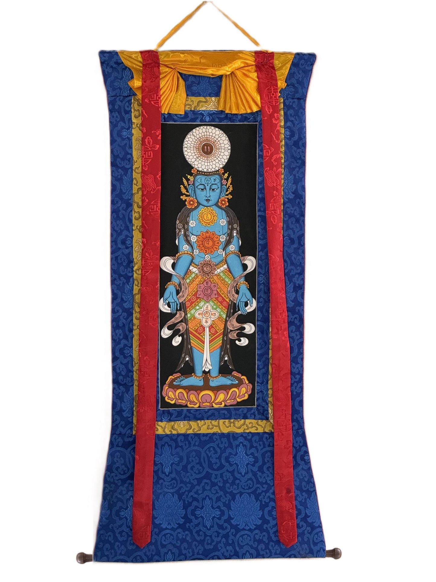 7 Chakra Kundalini Thangka | Hand-Painted Tibetan Life Energy Art with Silk Brocade