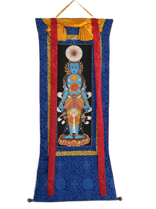 7 Chakra Kundalini Thangka | Hand-Painted Tibetan Life Energy Art with Silk Brocade