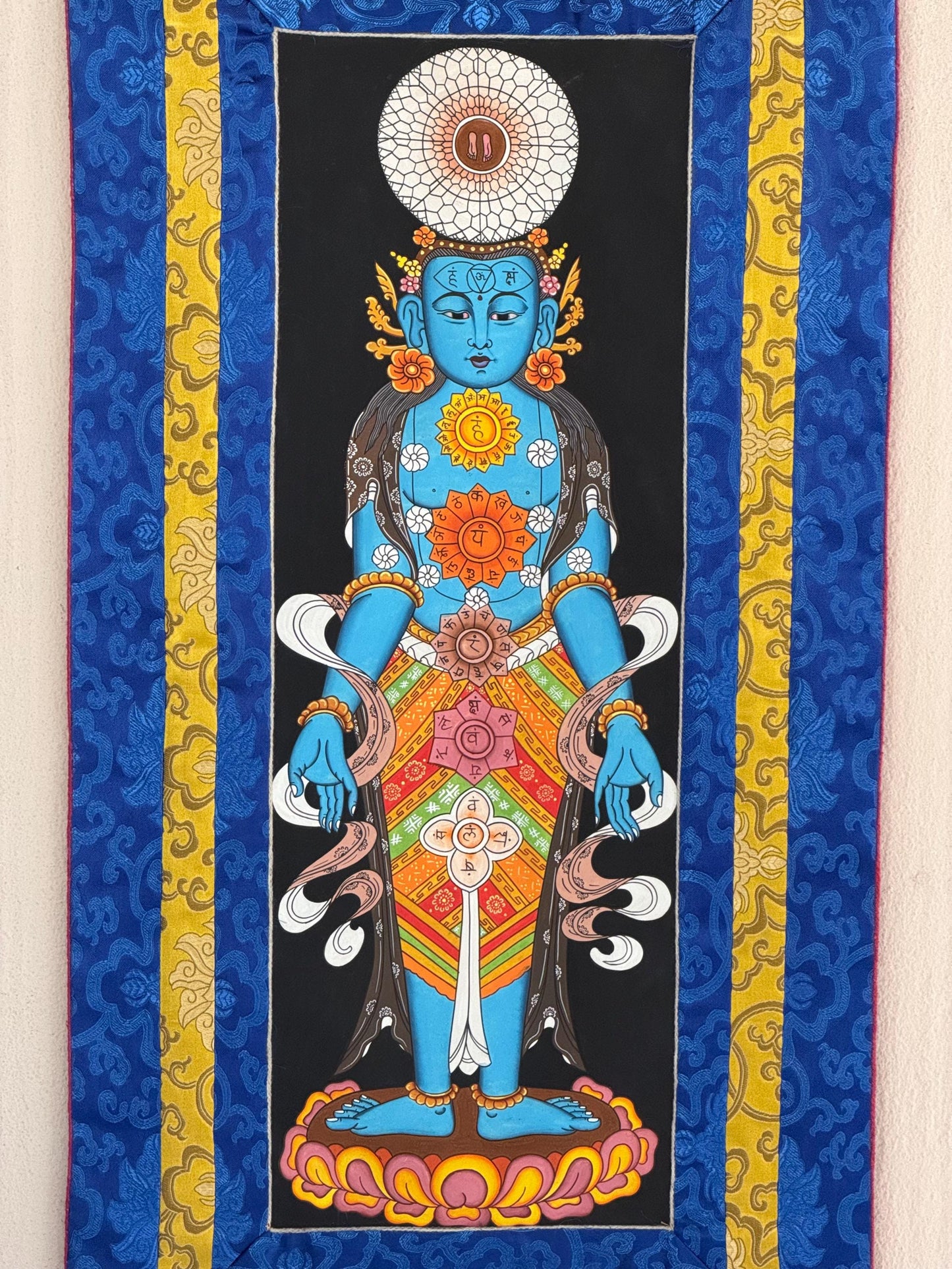 7 Chakra Kundalini Thangka | Hand-Painted Tibetan Life Energy Art with Silk Brocade