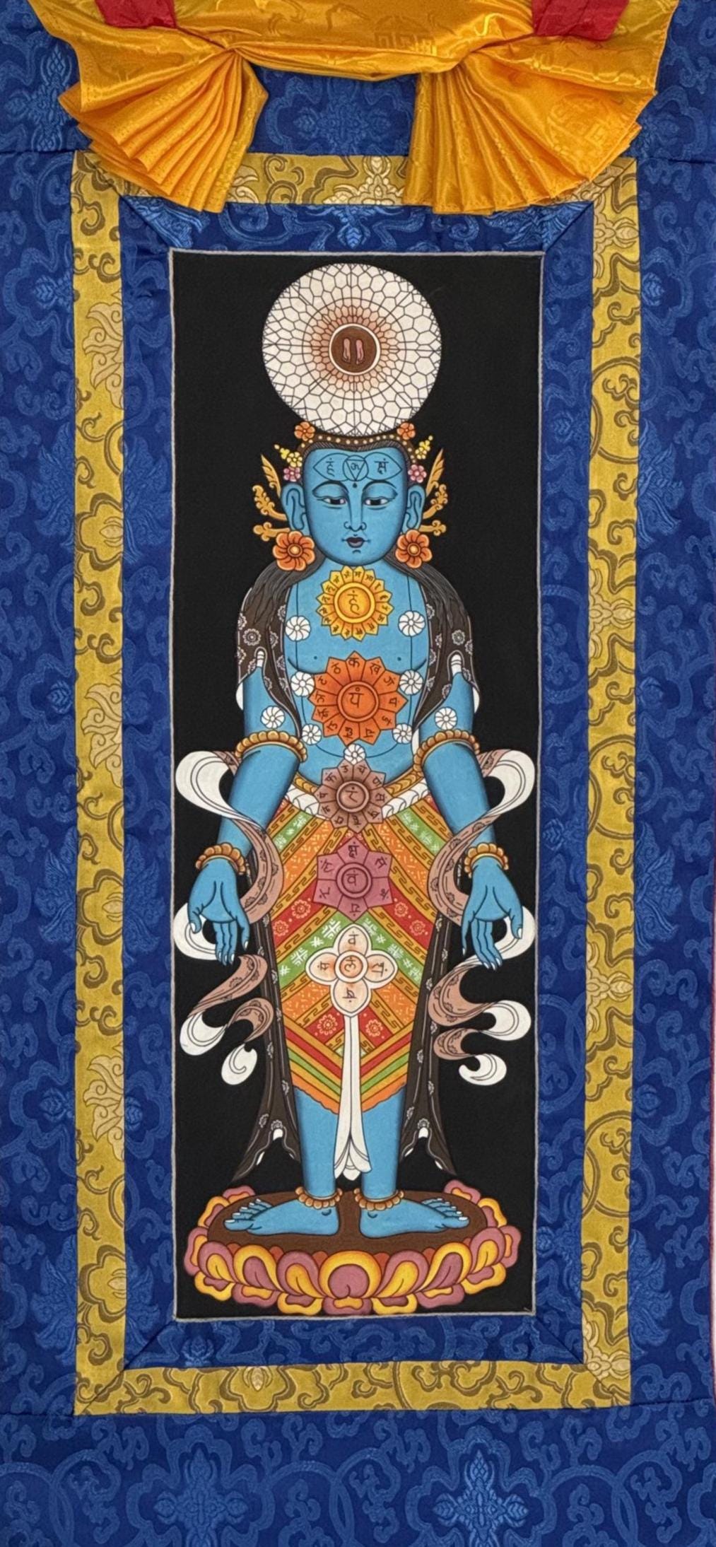 7 Chakra Kundalini Thangka | Hand-Painted Tibetan Life Energy Art with Silk Brocade