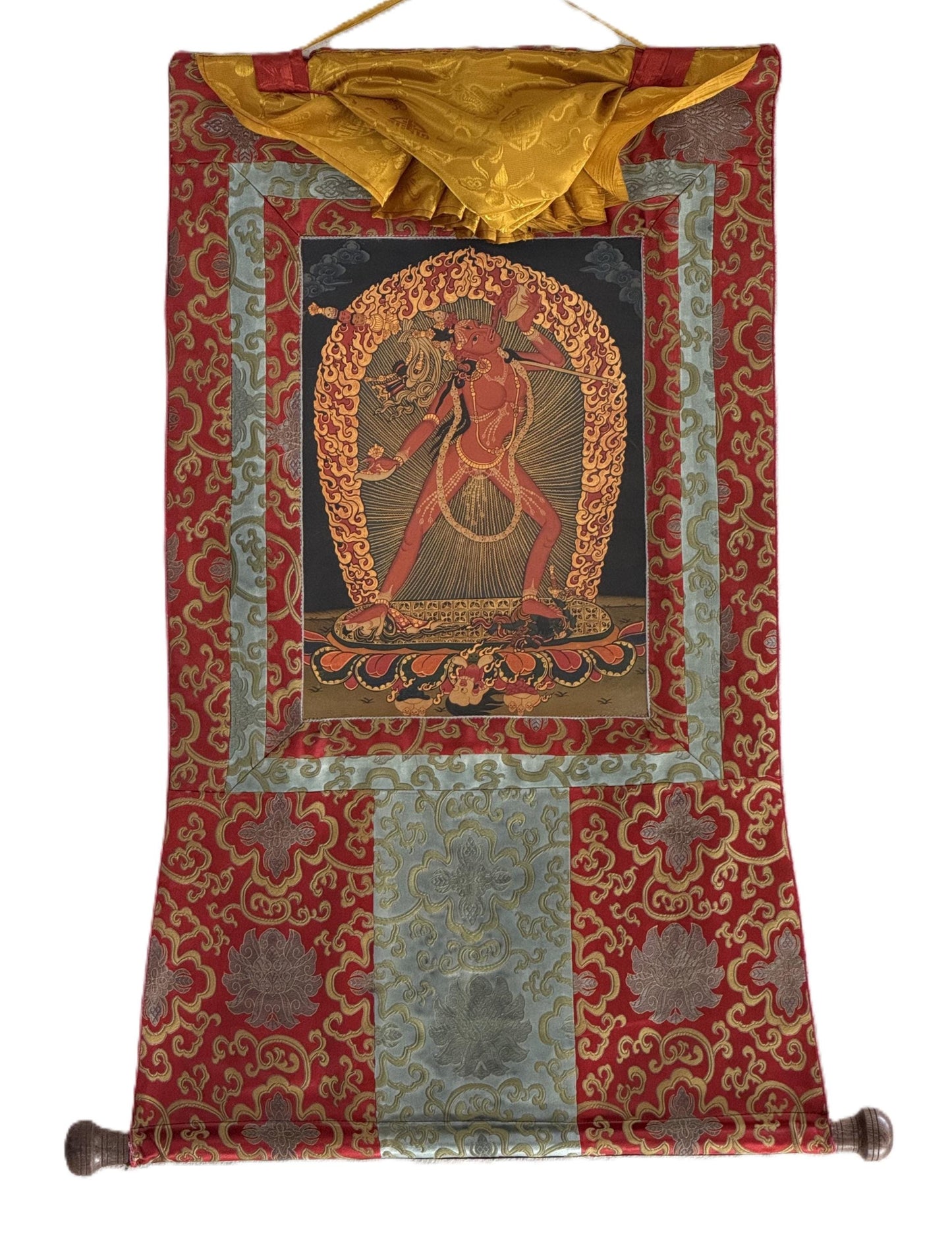 Vajrayogini Thangka | Hand-Painted Oil-Varnished Tibetan Tantric Art with Silk Brocade