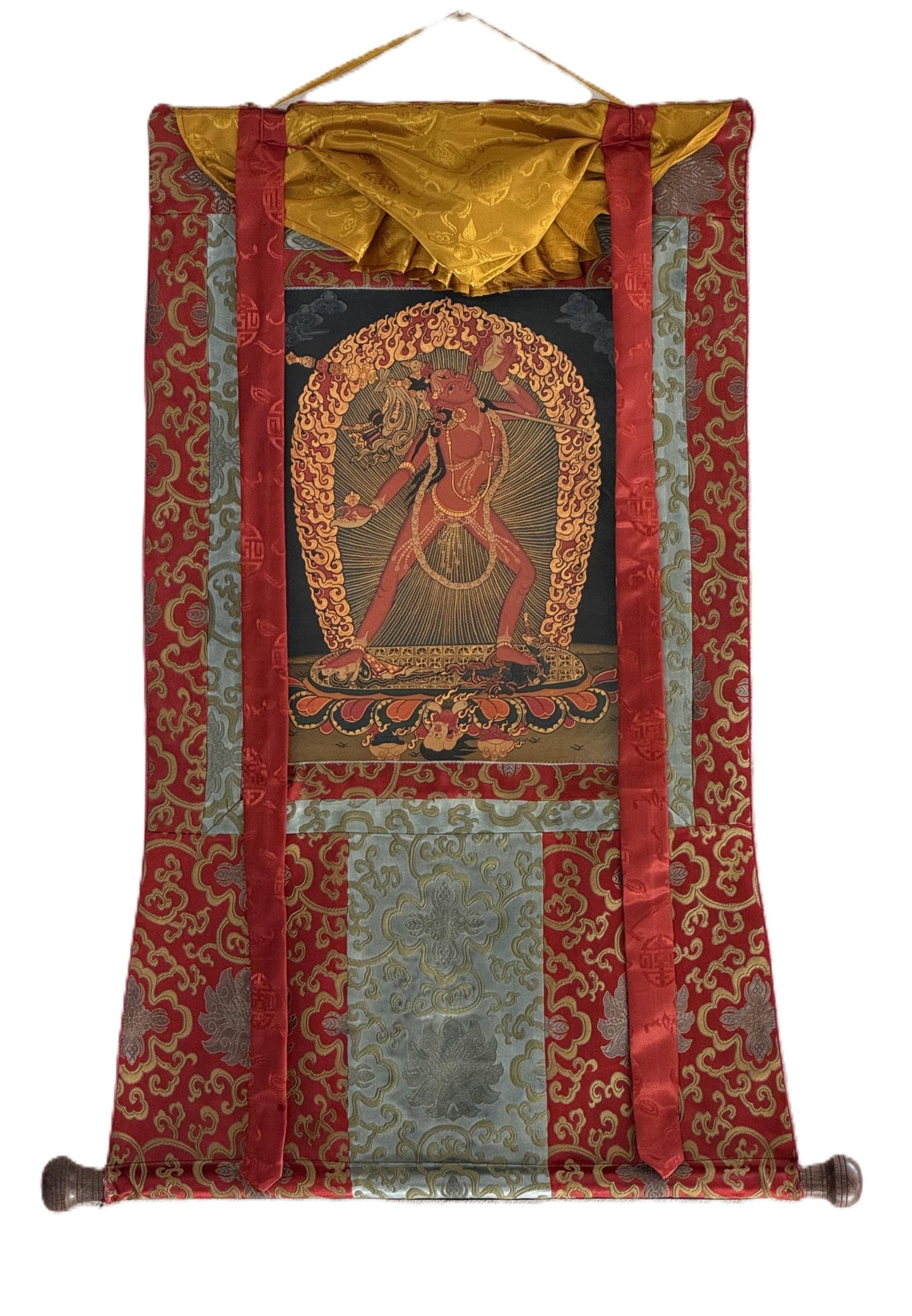 Vajrayogini Thangka | Hand-Painted Oil-Varnished Tibetan Tantric Art with Silk Brocade