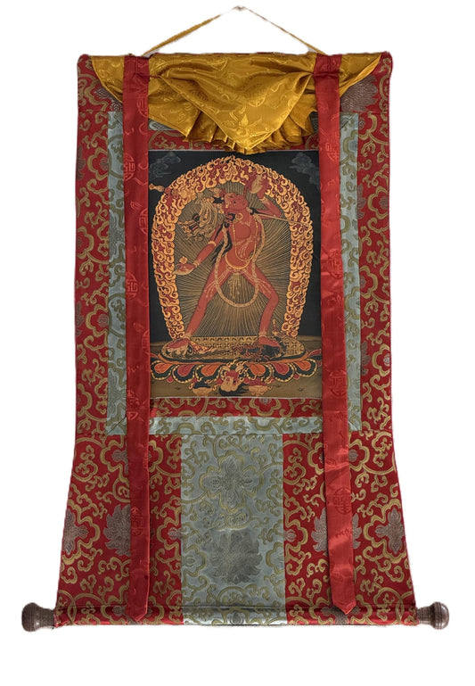 Vajrayogini Thangka | Hand-Painted Oil-Varnished Tibetan Tantric Art with Silk Brocade