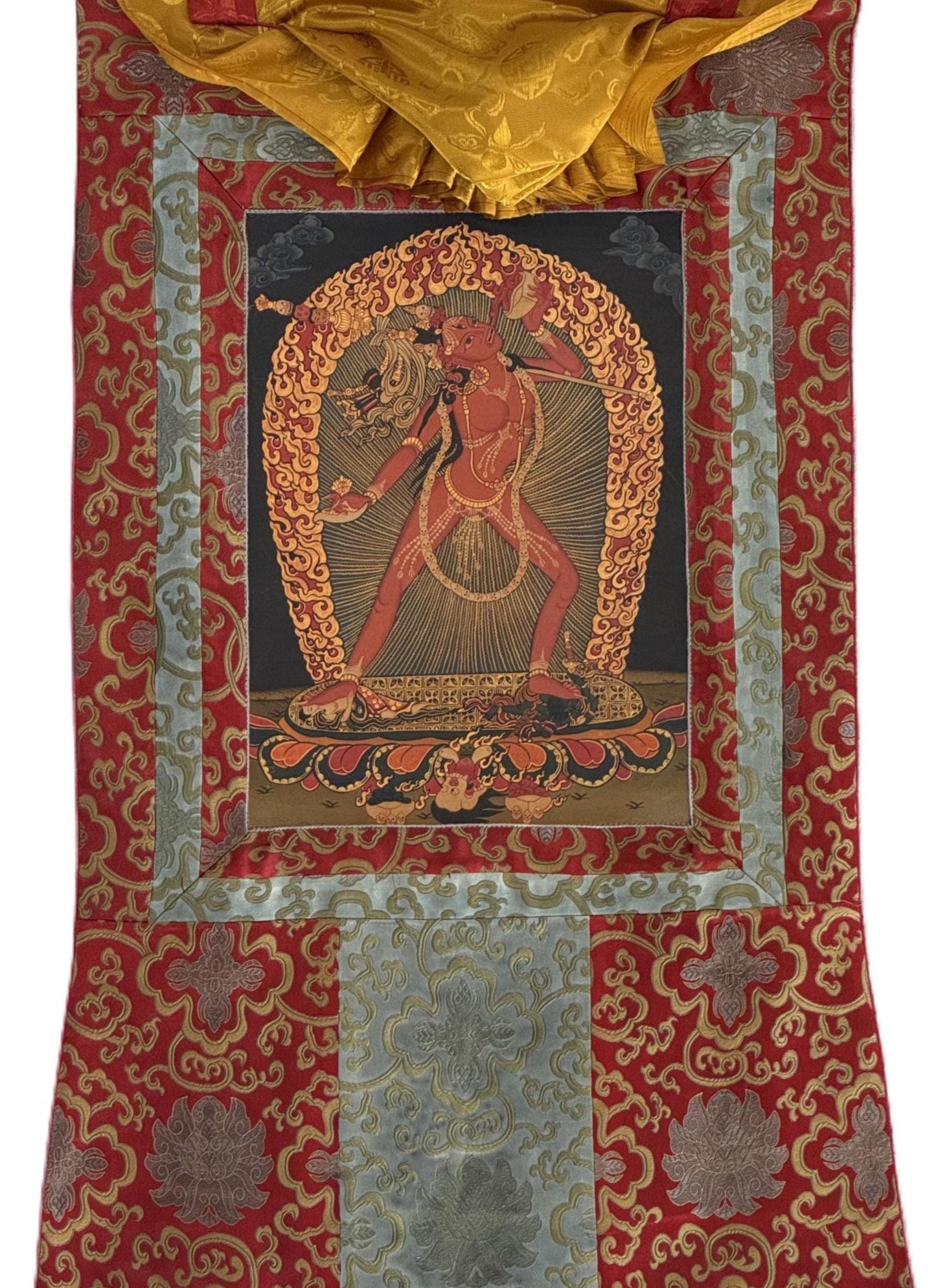 Vajrayogini Thangka | Hand-Painted Oil-Varnished Tibetan Tantric Art with Silk Brocade