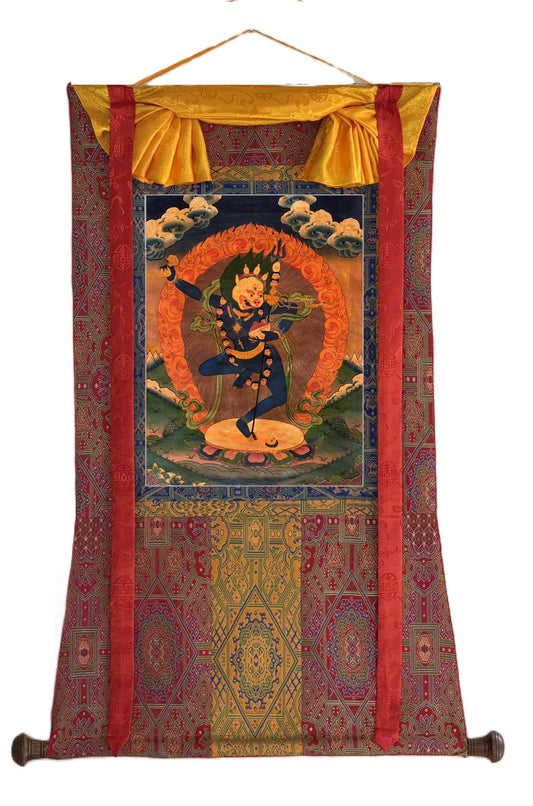 Simhamukhi Vajrayogini Thangka | Lion-Faced Dakini Hand-Painted Tibetan Tantric Art with Silk Brocade