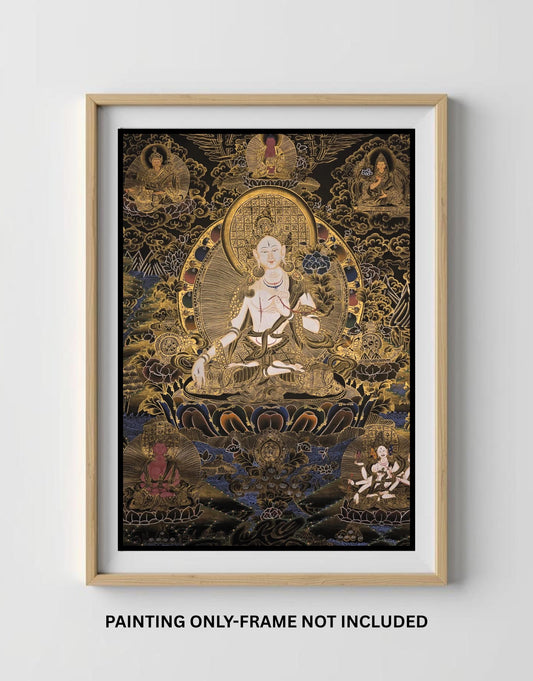 Hand-Painted White Tara Thangka | Tibetan Goddess Art, 24x36