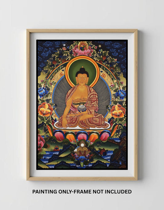 Hand-Painted Shakyamuni Buddha Thangka, Tibetan Buddhist Art on Cotton Canvas (20x30 in)