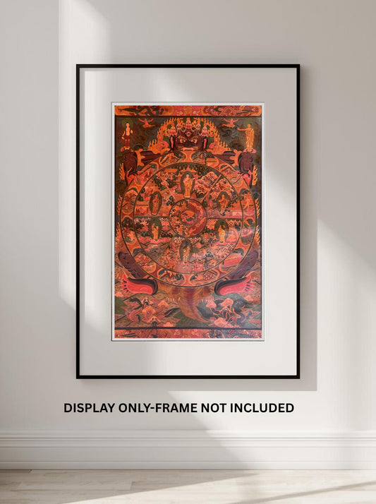 Hand-Painted Wheel of Life Tibetan Thangka | Oil-Varnished Buddhist Mandala Painting