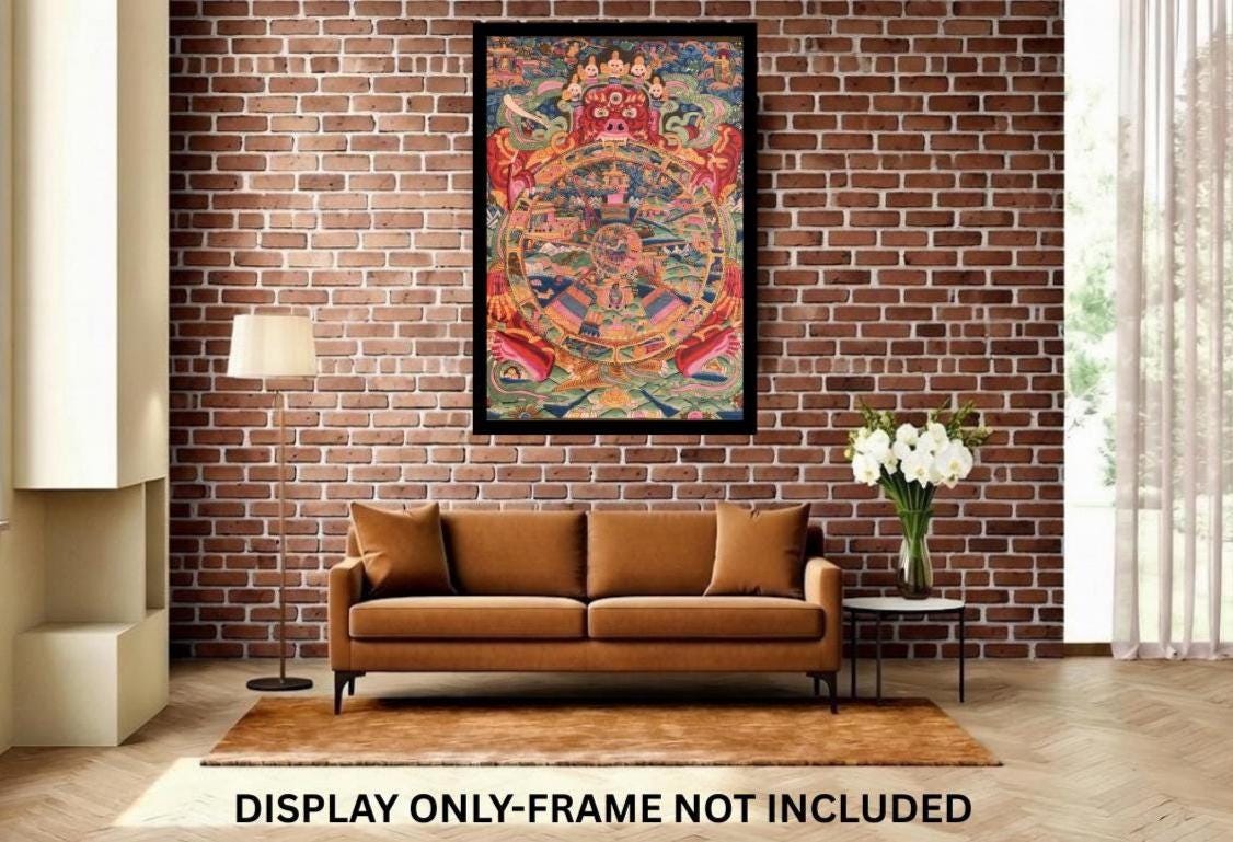 Samsara Wheel of Time Bhavachakra Mandala - Large Hand-Painted Tibetan Thangka Art