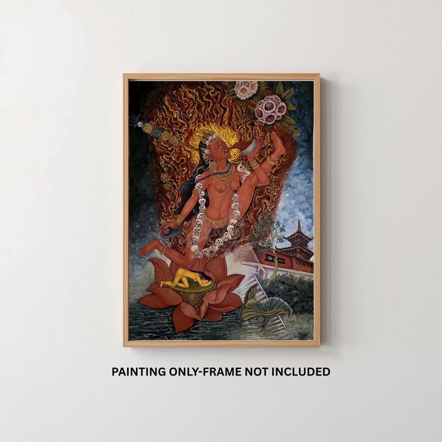 Akash Jogini Newari Paubha Thangka Painting – Wrathful Sky Dakini Sacred Himalayan Art