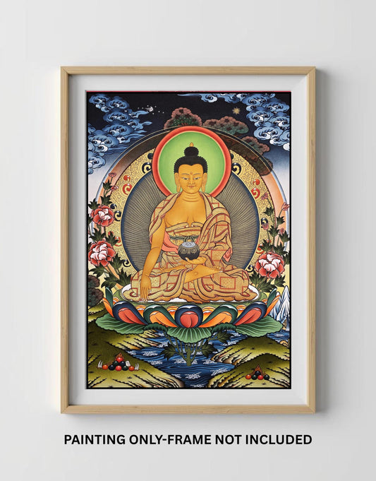 Hand-Painted Shakyamuni Buddha Thangka | 24K Gold, Nepalese Art
