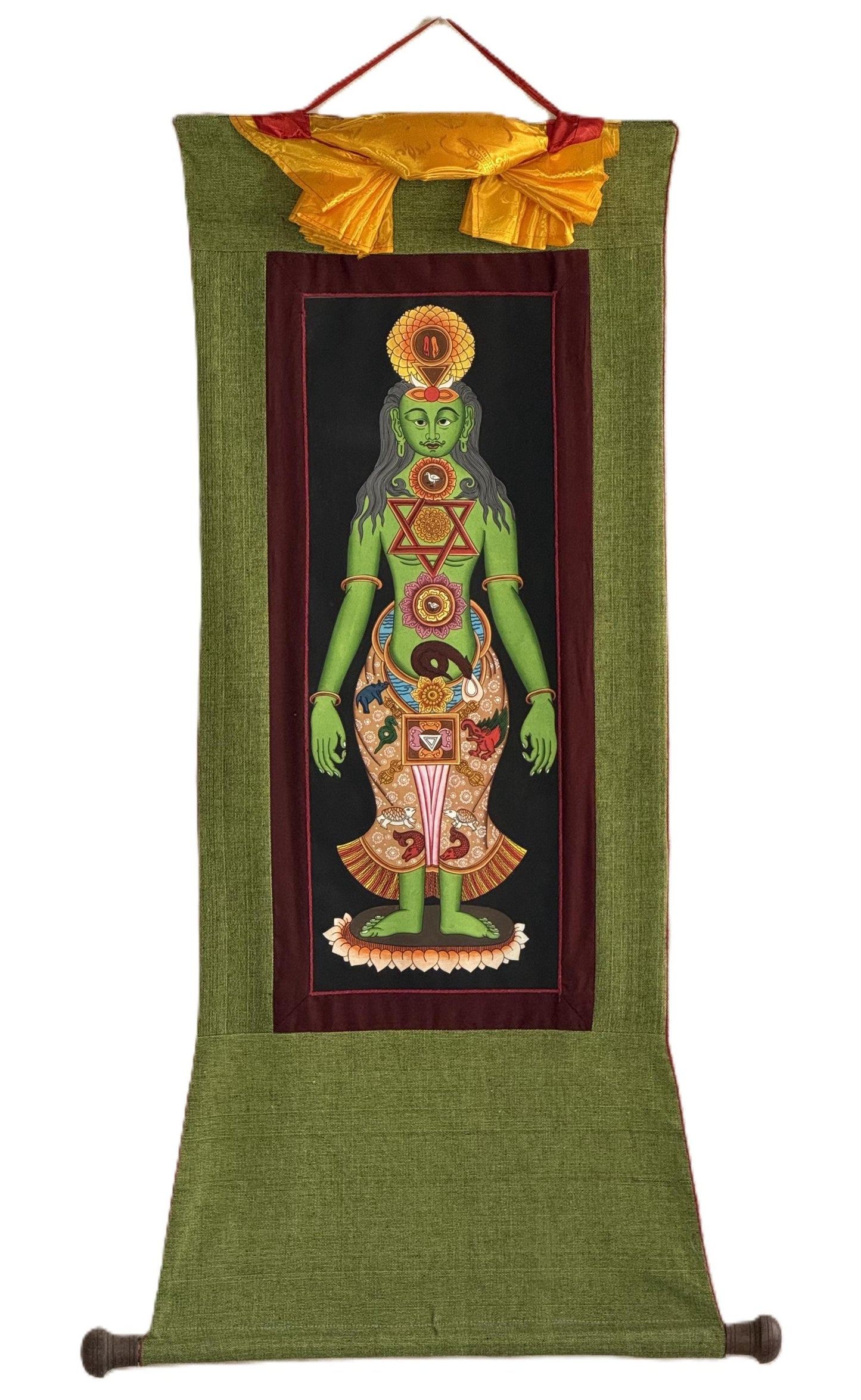 7 Chakra Kundalini Thangka | Hand-Painted Tibetan Life Energy Art with Cotton Brocade