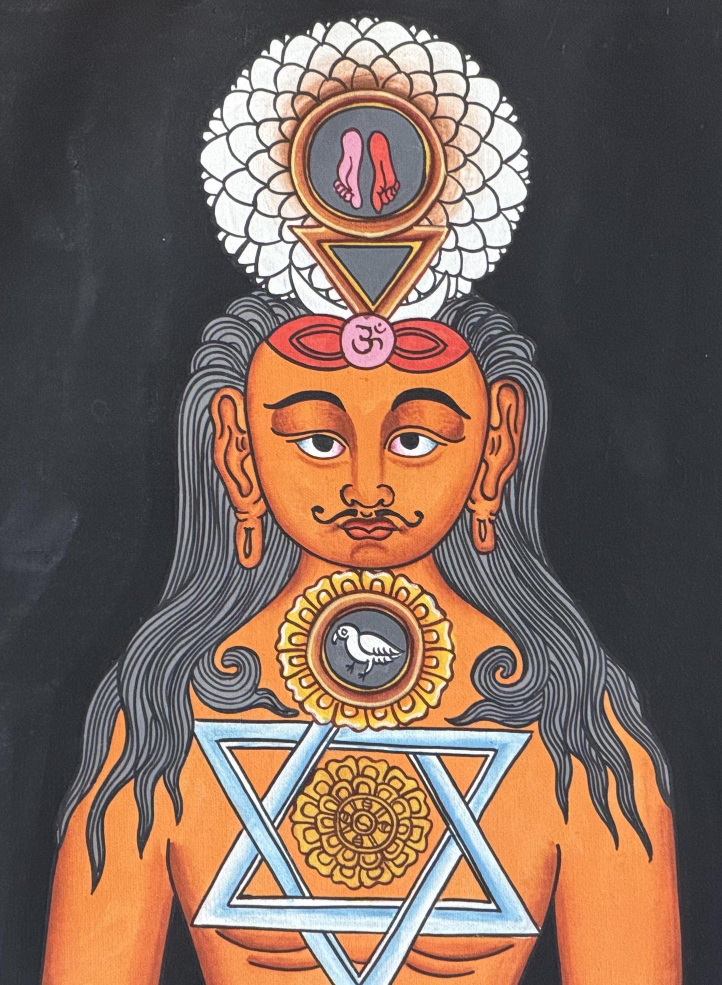 7 Chakra Kundalini Thangka, Hand-Painted Energy Healing Art with Cotton Brocade