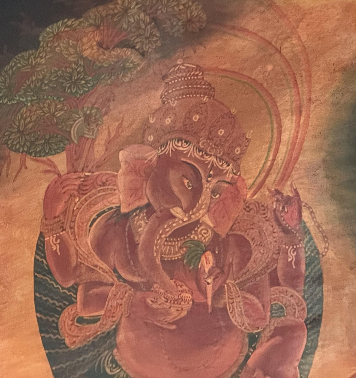 Lord Ganesha Thangka Painting | Silk Brocade Hindu Art Wall Hanging