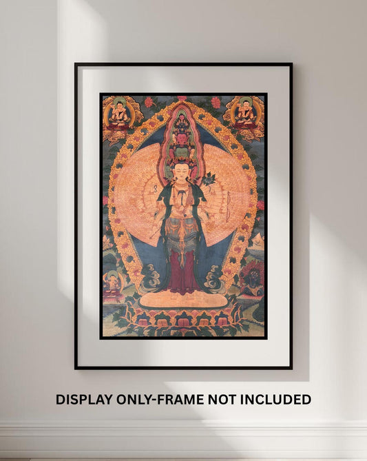 1000-Armed Avalokiteshvara Thangka Painting – Oil-Varnished Tibetan Buddhist Art of Compassion