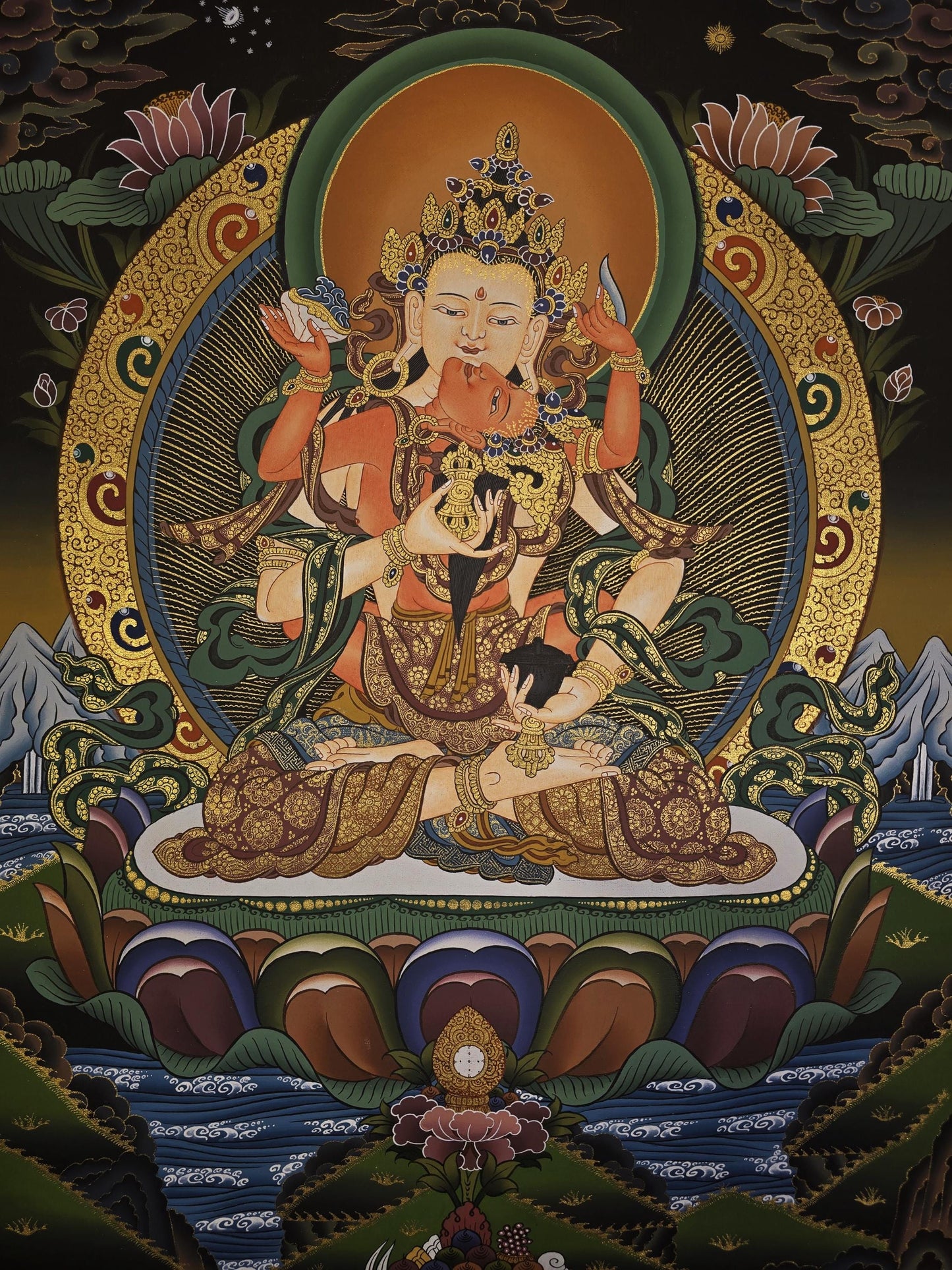 Hand-Painted Vajrasattva Thangka - Tibetan Buddhist Purification Deity  - Traditional Tantric Art- 24 K Gold Art