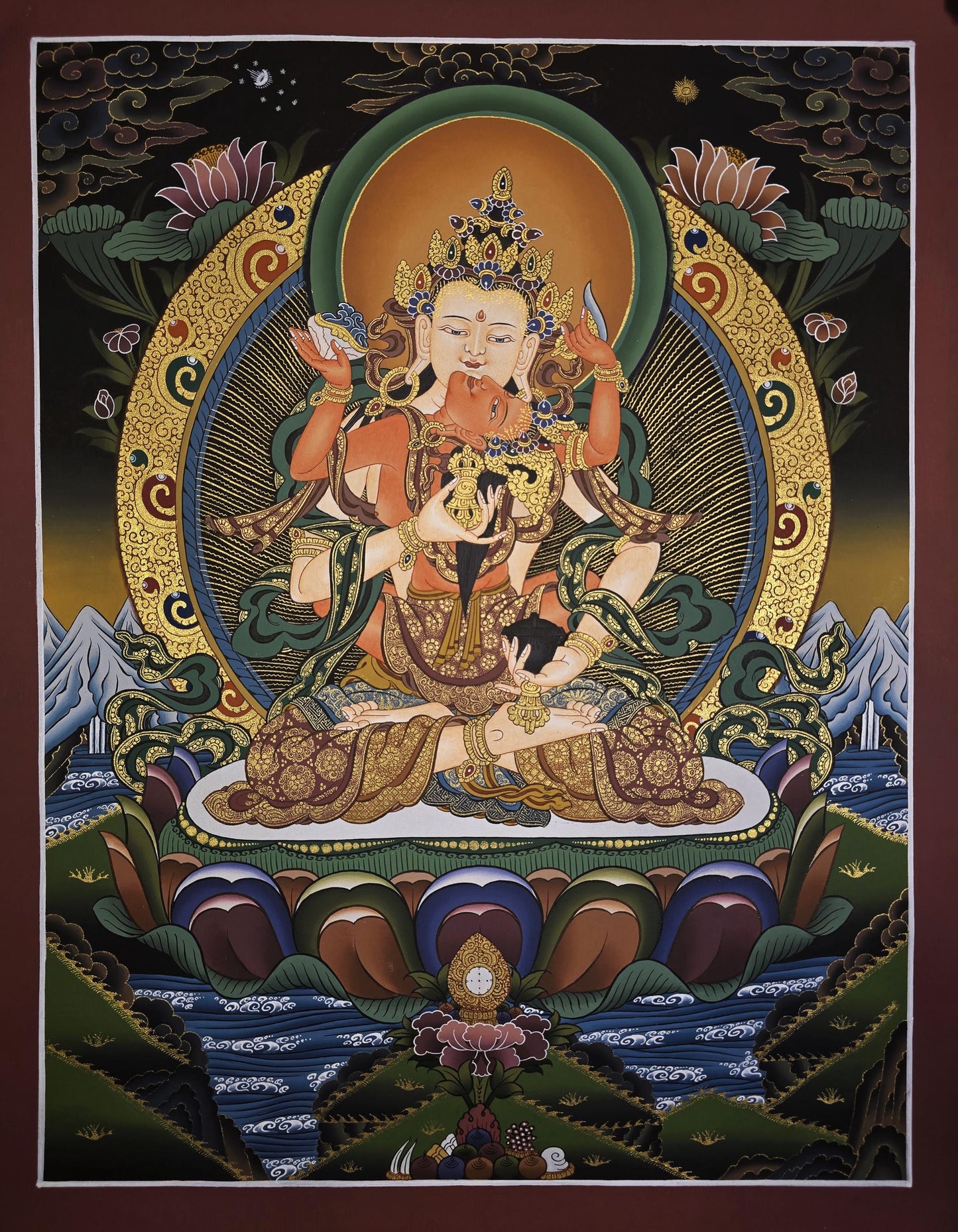 Hand-Painted Vajrasattva Thangka - Tibetan Buddhist Purification Deity  - Traditional Tantric Art- 24 K Gold Art