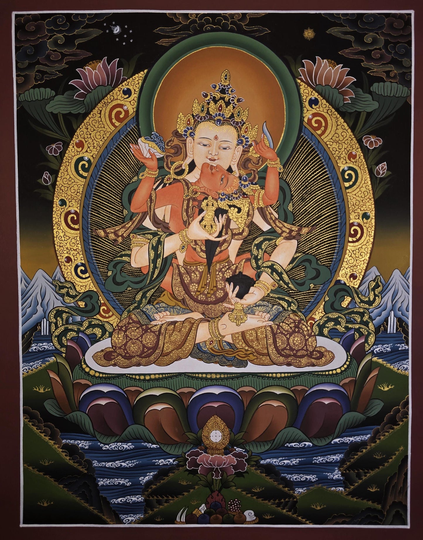 Hand-Painted Vajrasattva Thangka - Tibetan Buddhist Purification Deity  - Traditional Tantric Art- 24 K Gold Art