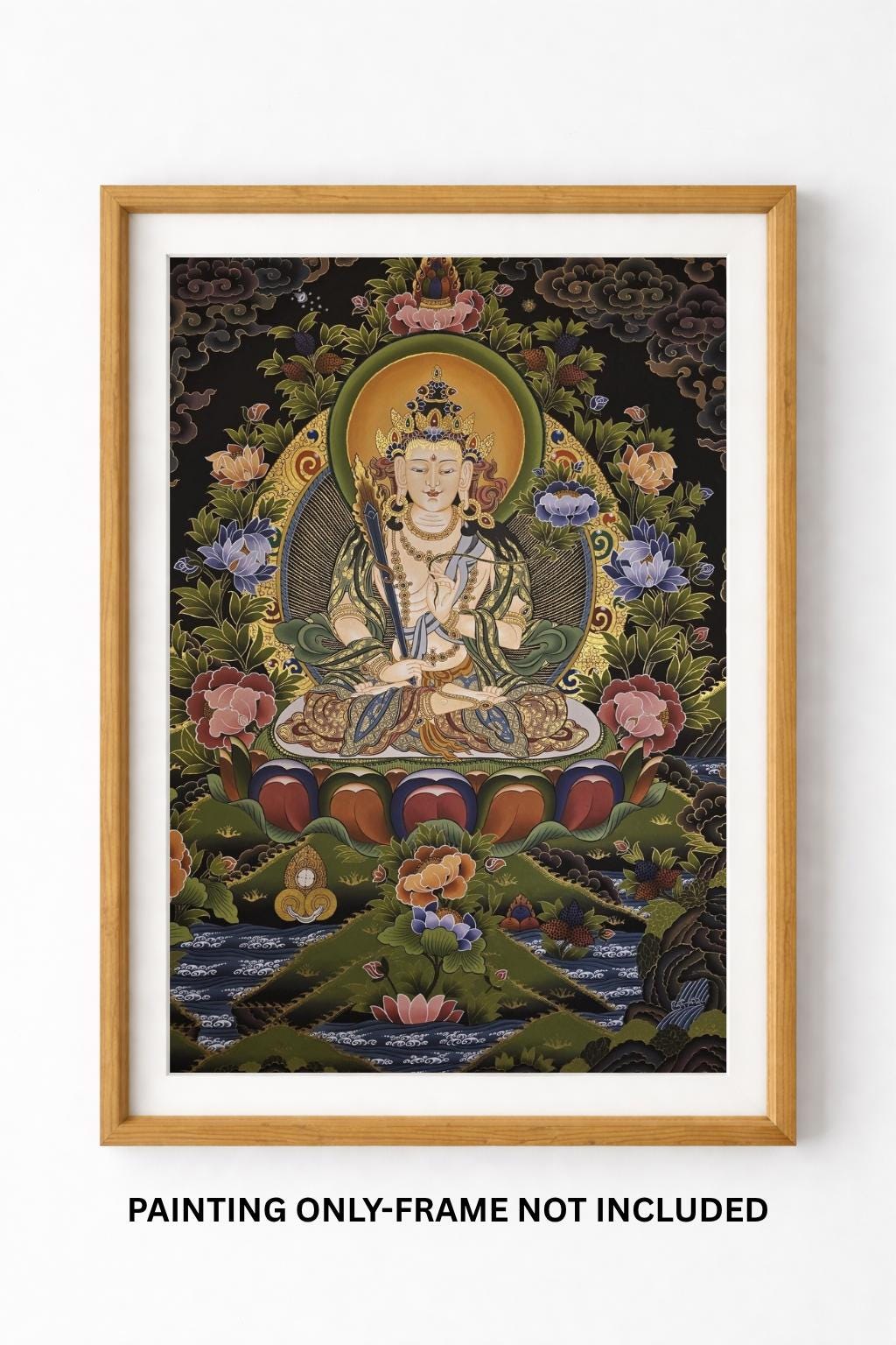 Original Hand-Painted White Manjushri Thangka | Compassion & Meditation Wall Hanging | Tibetan Thanka Painting