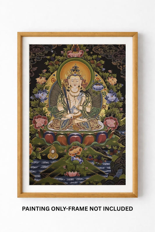 Original Hand-Painted White Manjushri Thangka | Compassion & Meditation Wall Hanging | Tibetan Thanka Painting
